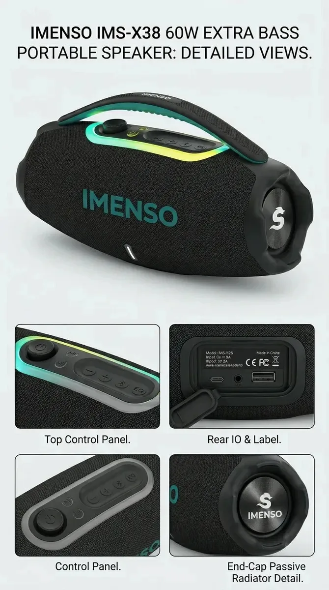 Caixa De Som Portátil Bluetooth 80w Ims-x38 16000mah