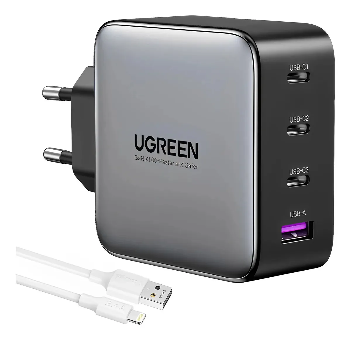 Carregador Usb Ugreen + Cabo Usb C + Cabo De 1m Para iPhone