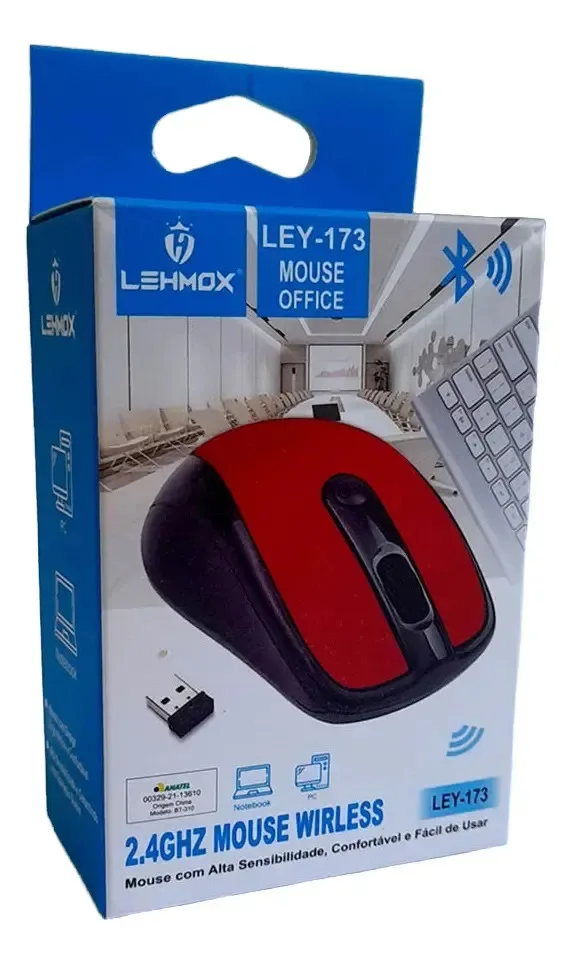 Mouse Sem Fio Wireless 2.4ghz - Ley-173 Vermelho