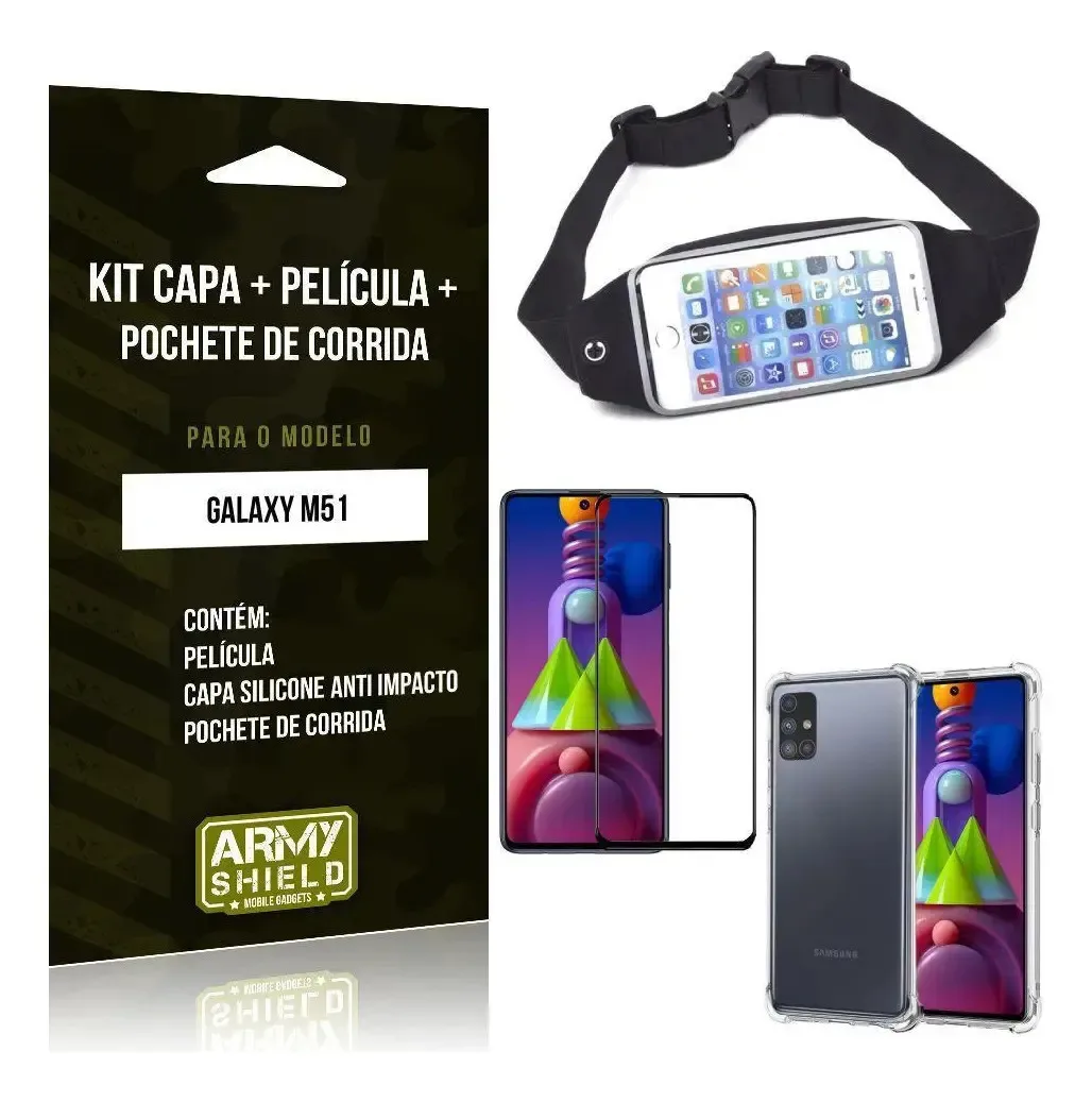 Pochete Galaxy M51 Pochete+capa Anti Shock+película Vidro 3d