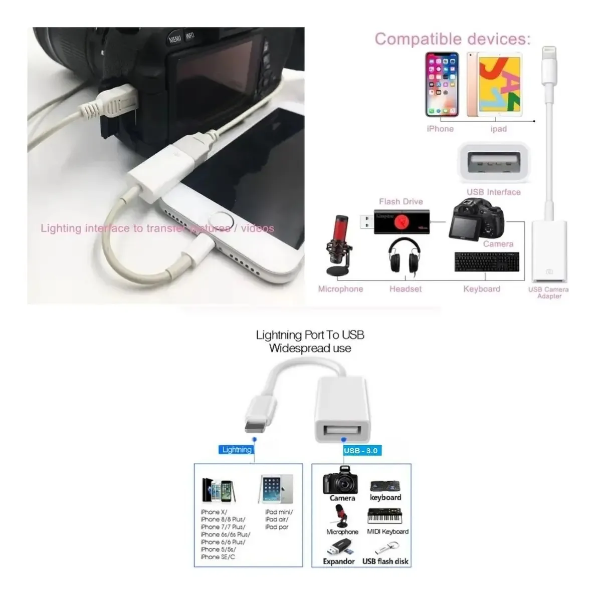 Cabo Otg Usb Smartphone E iPad Pendrive Cor Branco foto 2