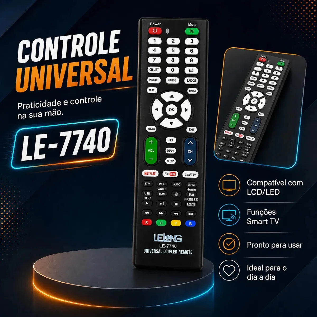 Controle Remoto Universal LELONG LE-7740 Preto