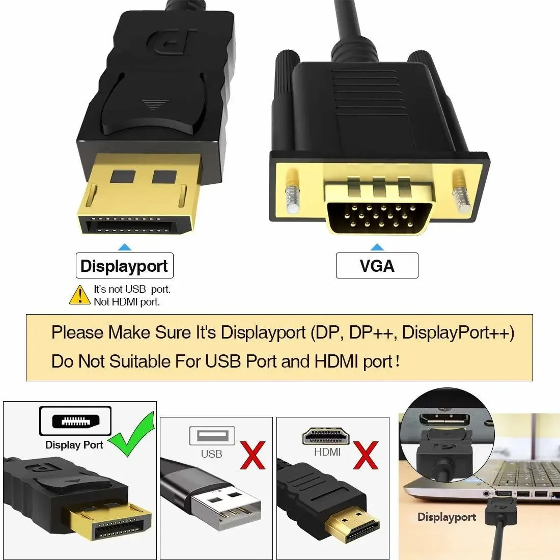 Adaptador de cabo Displayport para Vga, Displayport