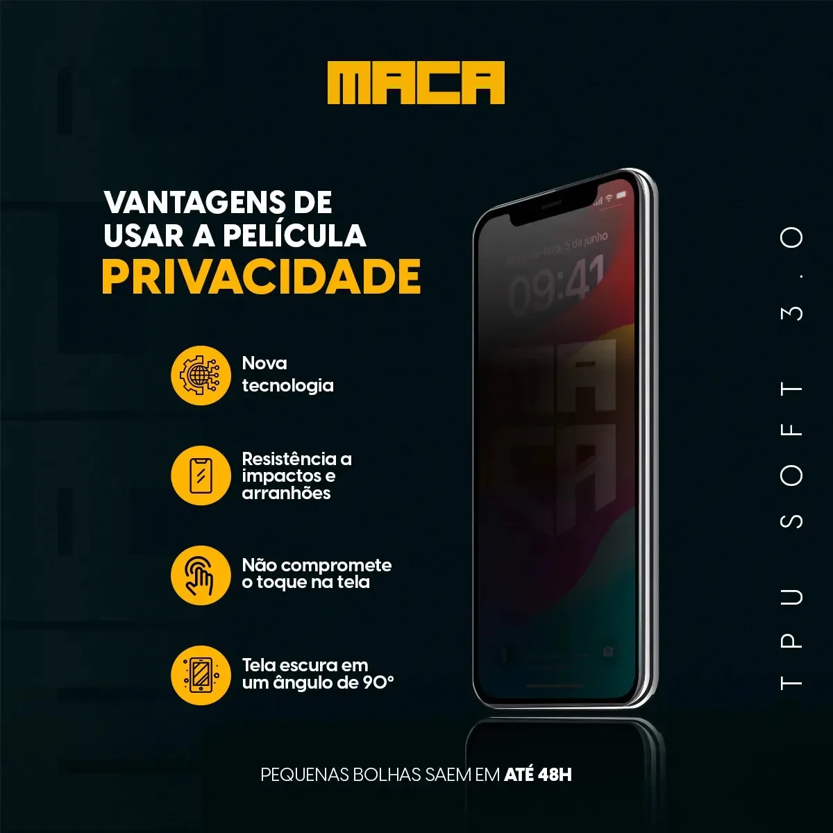 Película De Hidrogel Compatível iPhone 16 Privacidade Frente foto 3
