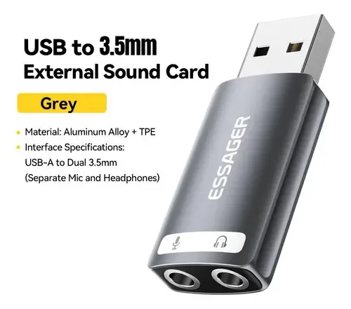 Adaptador Som USB Externa 2 Saídas 3.5mm para PC foto 2