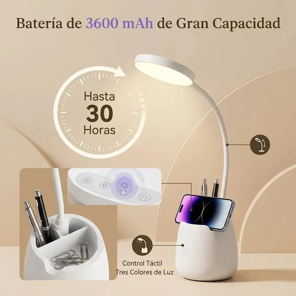 Lâmpada LED multifuncional sem fio ajustável, Lã de desktop foto 3