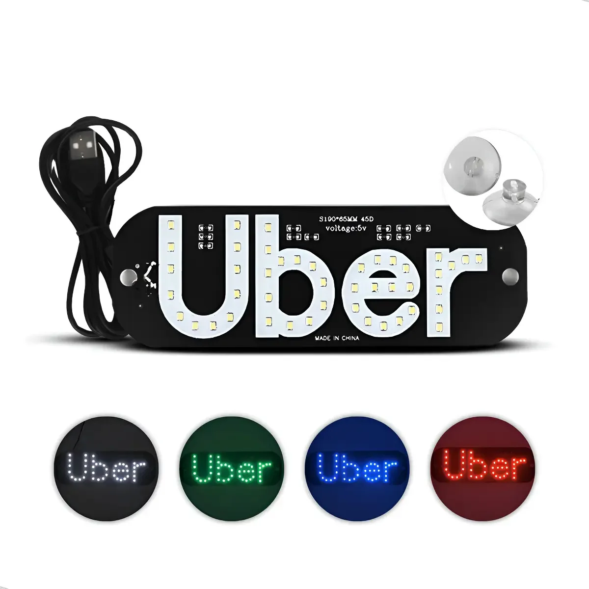 Placa Uber Ventosa Led Identificação Motorista Aplicativo