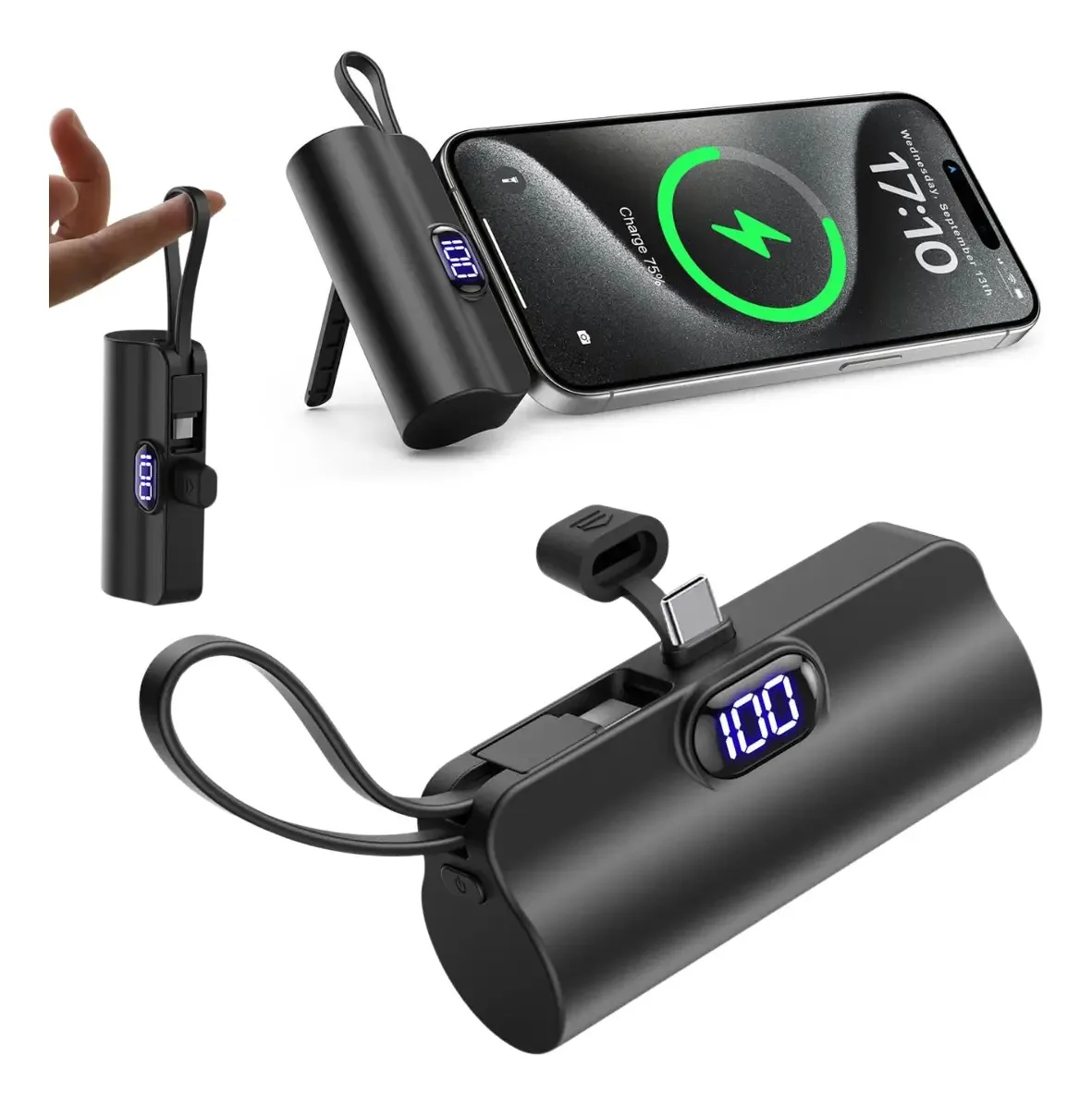Mini Carregador Turbolightning Para iPhone + Cabo Tipo C Cor