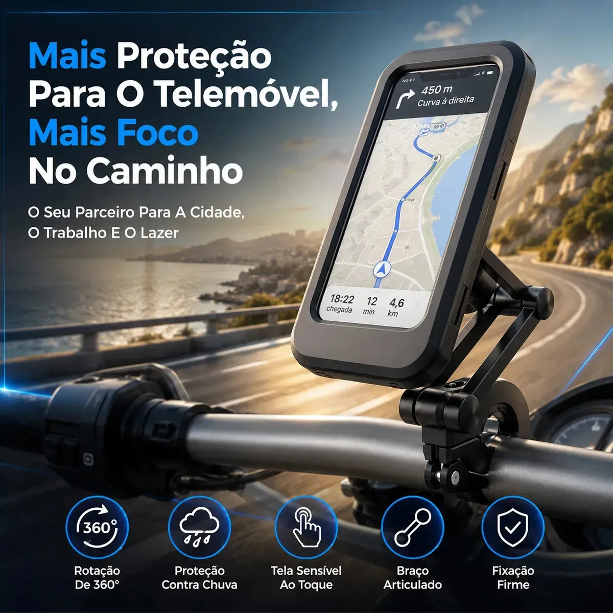 Suporte Celular Moto Bicicleta Prova D'água Articulado 360° foto 3