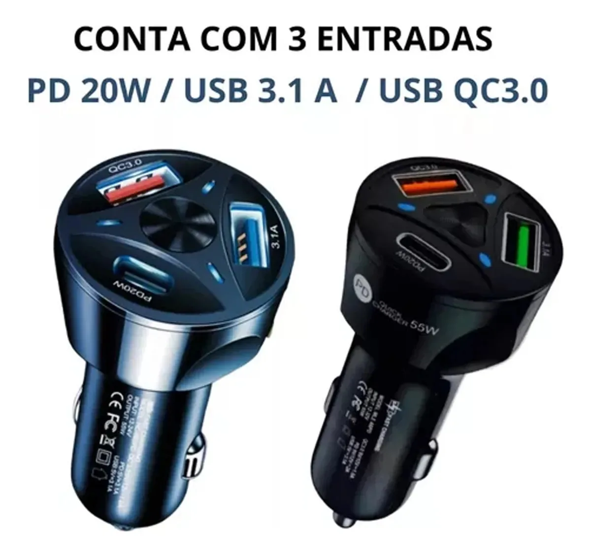 Carregador Veicular Turbo 55w Pd Usb-c + 2 Usb Qc 3.0 foto 2