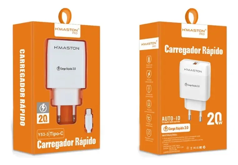 Carregador Turbo 3.0 + Cabo Tipo C Hmaston 20w - Y53-3 Cor