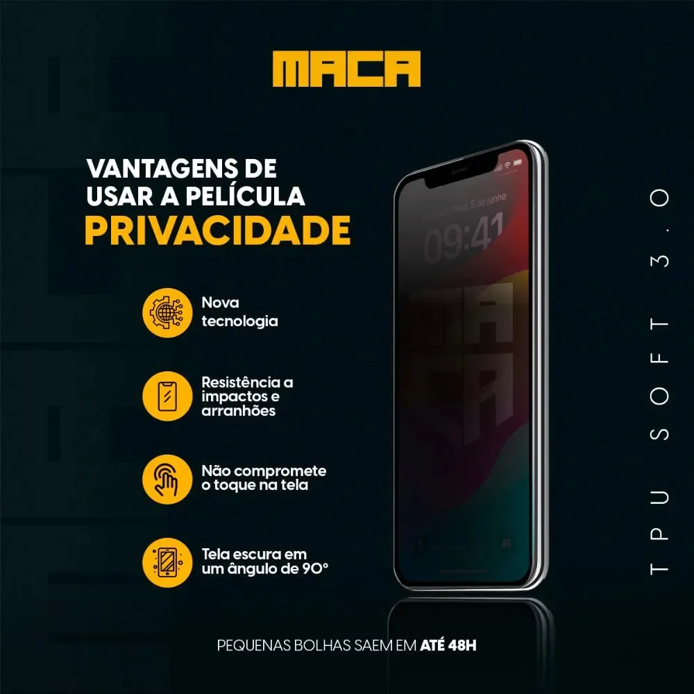 Kit 3 Películas Hidrogel Privacidade iPhone 16 Plus