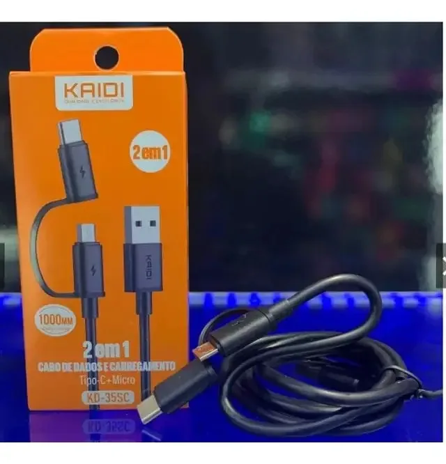 Cabo 2 Em 1 V8 E Tipo C Kd-35sc Cor Preto foto 2