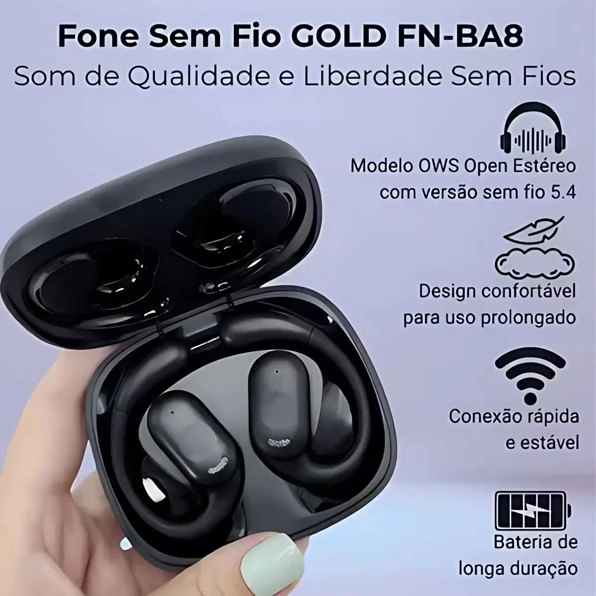 Fone de Ouvido Bluetooth FN-BA8 Sem Fio Lilás foto 3