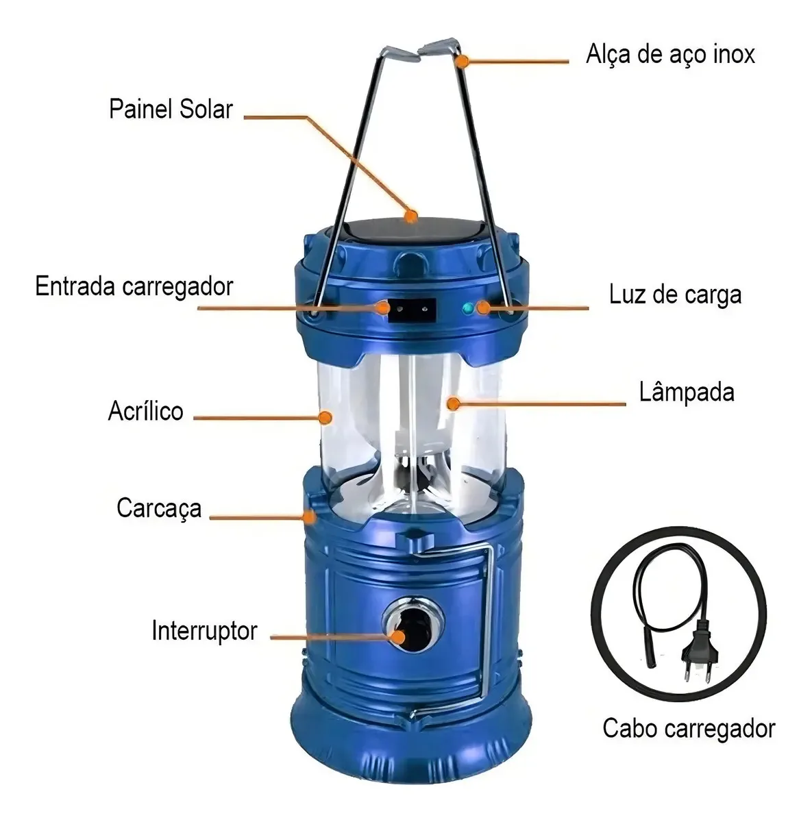 Lampião Lanterna Solar LED Recarregável KA-5800 Azul foto 2