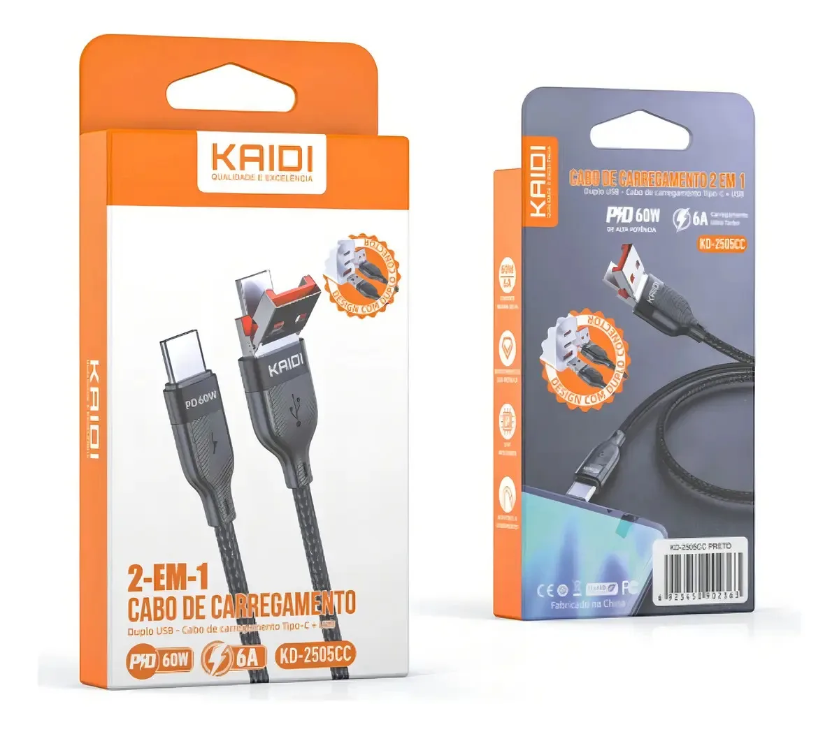 Cabo Carregamento 2 Em 1 Tipoc Kd-2505cc Pd 60w Turbo foto 2