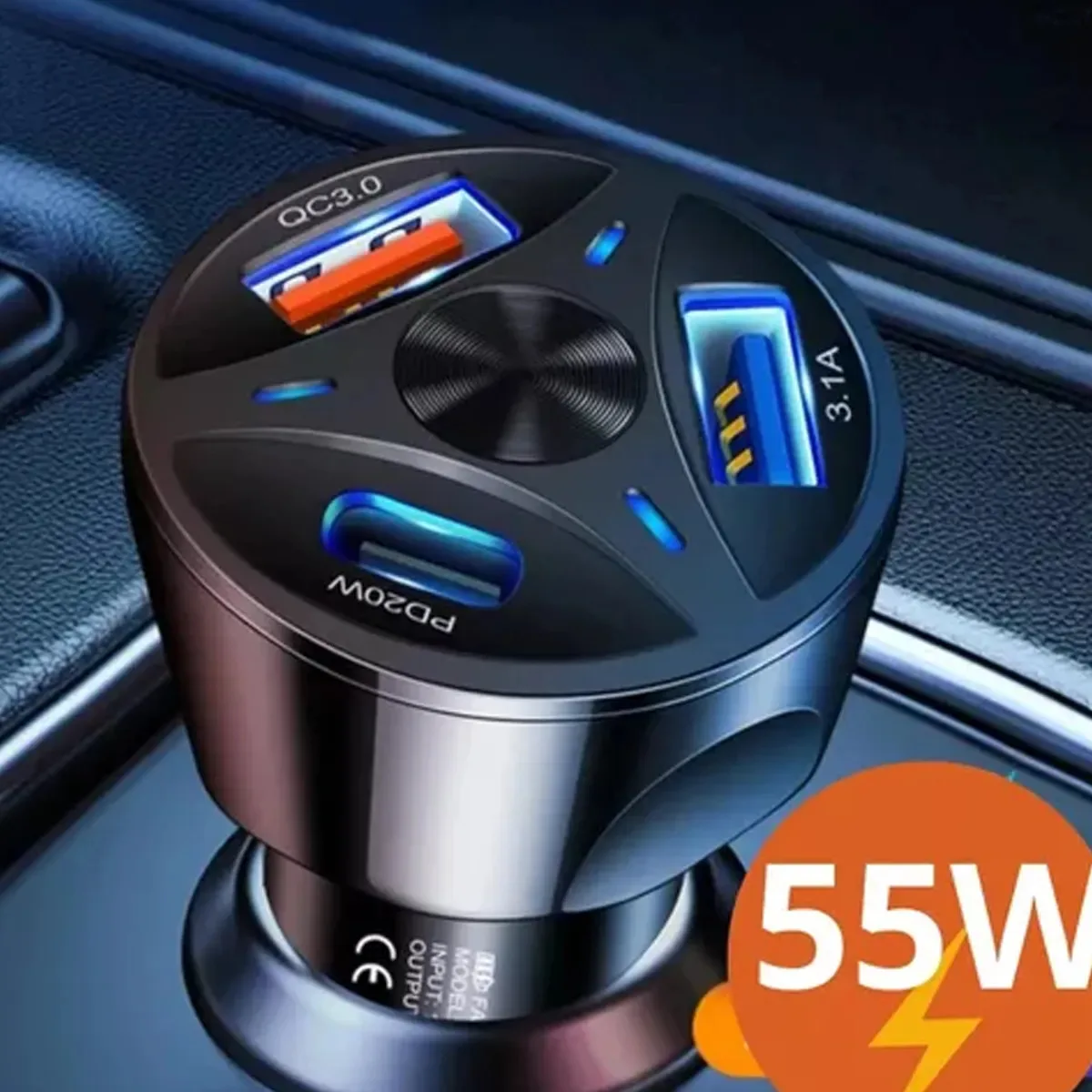 Carregador Veicular Turbo 55w Pd Usb-c + 2 Usb Qc 3.0 foto 3