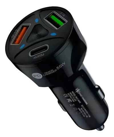 Carregador Veicular Turbo 55w Pd Usb-c + 2 Usb Qc 3.0