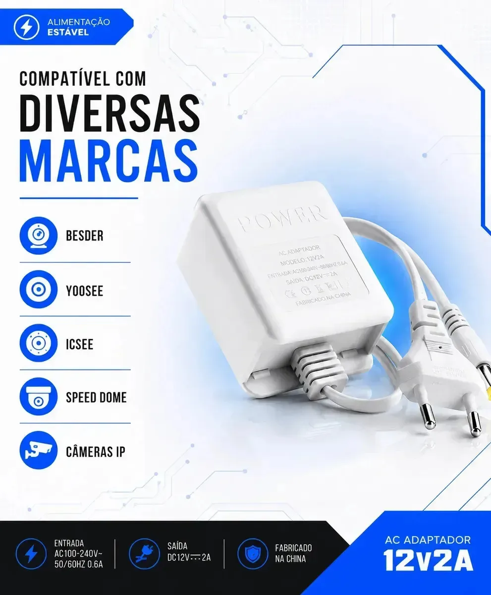 Fonte Câmera Icsee A8 12v 2a Bivolt P4 Cctv Segurança Fonte foto 3