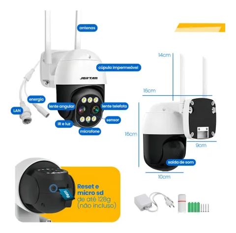 Câmera Wifi Ip Segurança Lente Dupla Ip66 Infravermelho