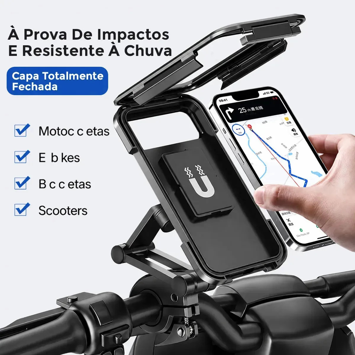 Suporte Celular Moto Bicicleta Prova D'água Articulado 360° foto 2