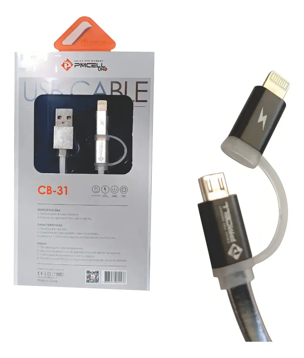 Cabo Dados USB Lightning V8 1m Conector iPhone Micro