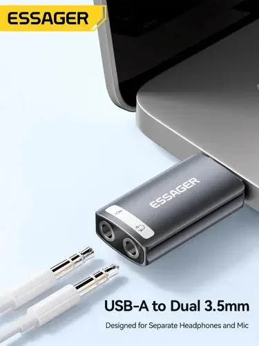 Adaptador Som USB Externa 2 Saídas 3.5mm para PC foto 3