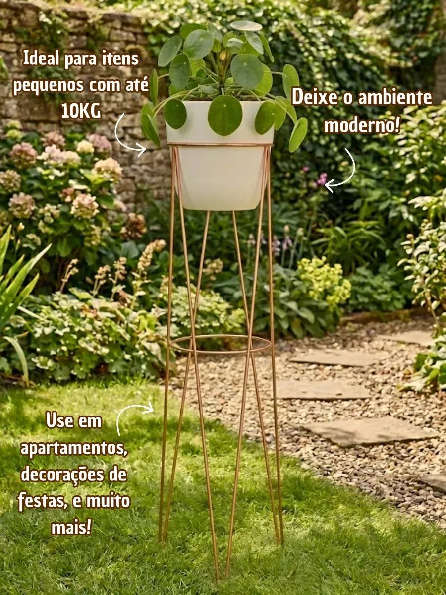 Vaso Suporte Tripé Chão Grande 45cm Grande Alto Preto foto 3