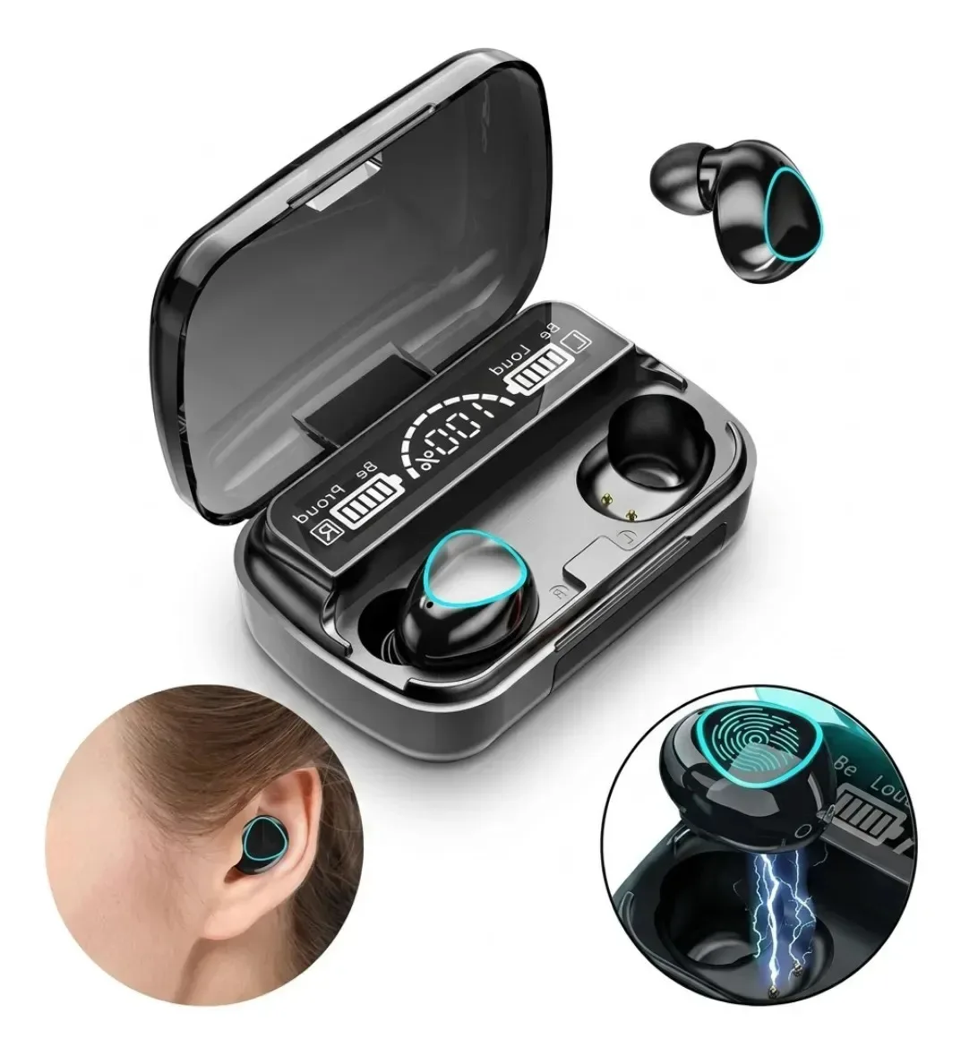Fone de ouvido in-ear sem fio M10 LED Digital foto 2