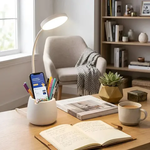 Lâmpada LED multifuncional sem fio ajustável, Lã de desktop