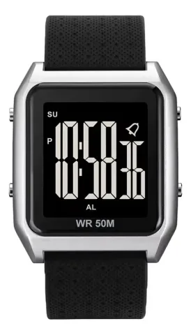 Relógio digital 300 Sport Silicone Silver Unissex Preto