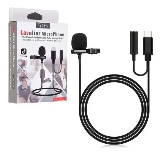 Microfone de lapela tipo C com entrada de fone de ouvido